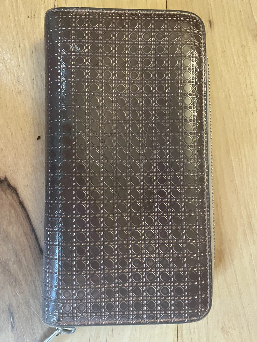Christian Dior Diorissimo Embossed Zip Around Continental Wallet Brown